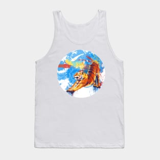 Stretching Tiger - Colorful Animal Illustration Tank Top